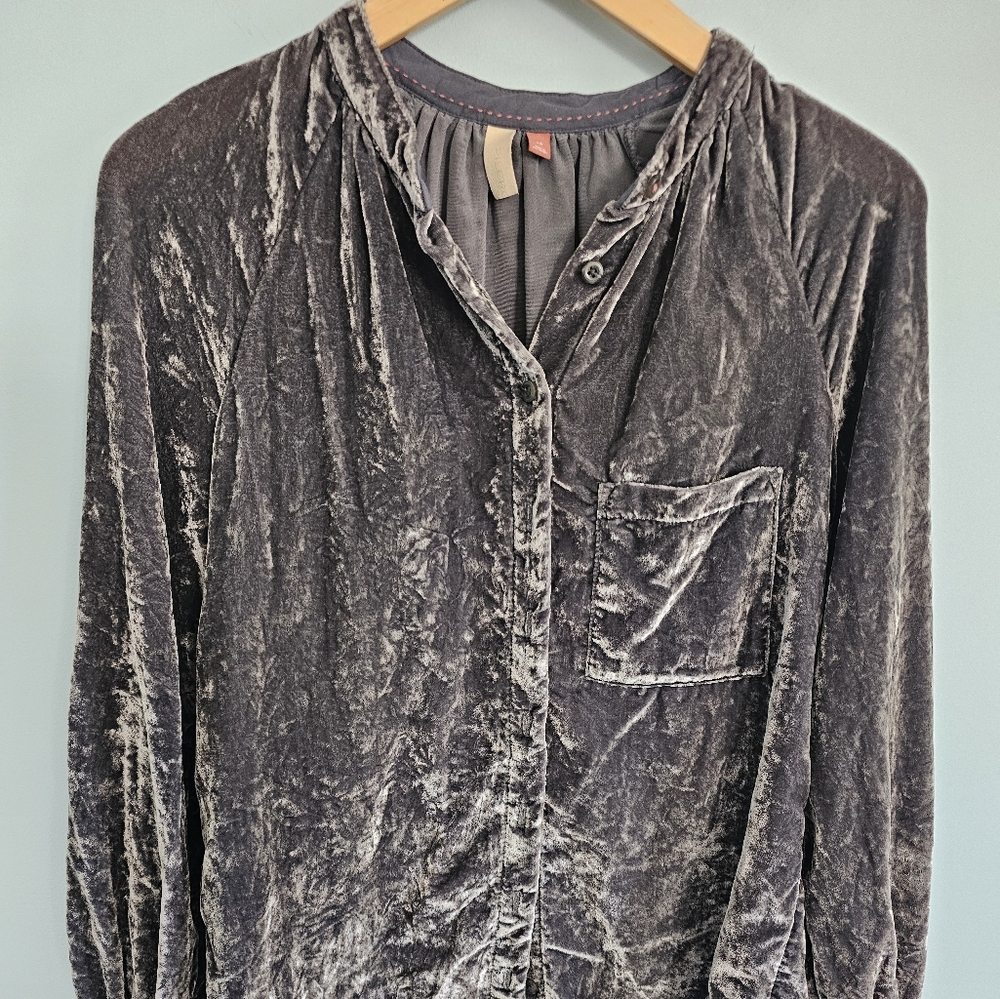 Pilcro Velvet Button-Down Shirt -‎ Charcoal